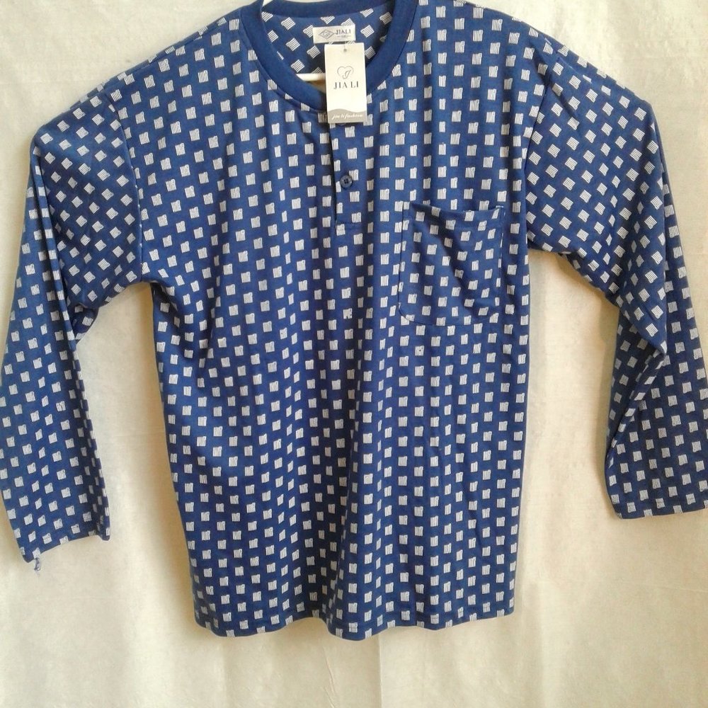 Mens  2XL long sleeve henley two button pull over shirt NWT  jiali brand